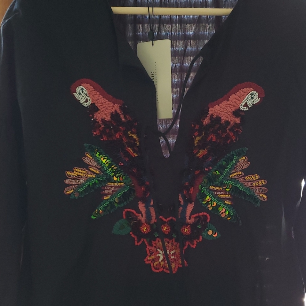 Zara Sequin Parrot Poplin Romper - Picture 4 of 4